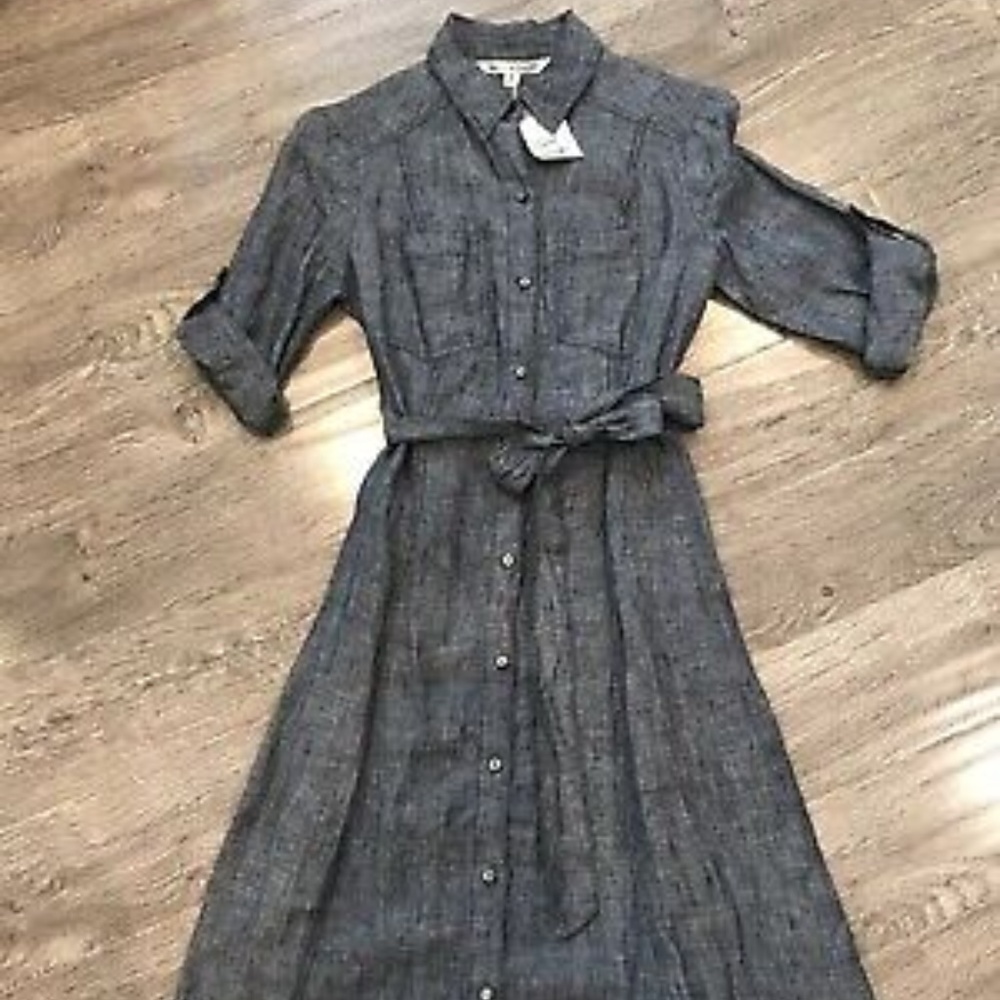 Max Studio Belted Linen Shirt Dress